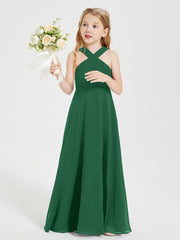 Robes de Demoiselles d'Honneur Junior Longues à Décolleté Grec Vert Foncé