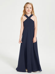 Robes de Demoiselles d'Honneur Junior Longues à Décolleté Grec Bleu Marine