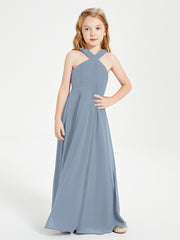 Robes de Demoiselles d'Honneur Junior Longues à Décolleté Grec Bleu Poudré