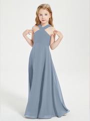Robes de Demoiselles d'Honneur Junior Longues à Décolleté Grec Bleu Poudré