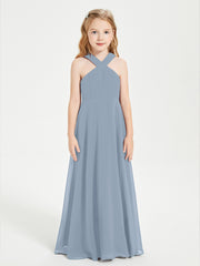 Robes de Demoiselles d'Honneur Junior Longues à Décolleté Grec Bleu Poudré