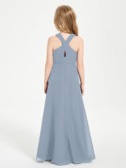 Robes de Demoiselles d'Honneur Junior Longues à Décolleté Grec Bleu Poudré