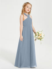 Robes de Demoiselles d'Honneur Junior Longues à Décolleté Grec Bleu Poudré