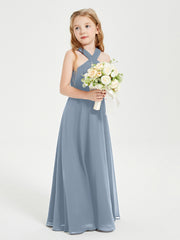 Robes de Demoiselles d'Honneur Junior Longues à Décolleté Grec Bleu Poudré