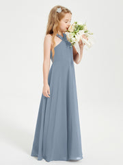 Robes de Demoiselles d'Honneur Junior Longues à Décolleté Grec Bleu Poudré