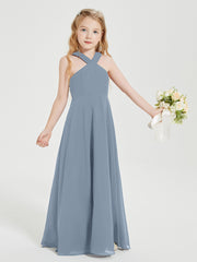 Robes de Demoiselles d'Honneur Junior Longues à Décolleté Grec Bleu Poudré