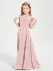 Robes de Demoiselles d'Honneur Junior Longues à Décolleté Grec Rose Poudré