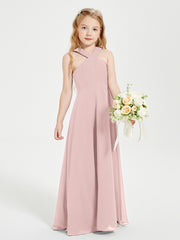 Robes de Demoiselles d'Honneur Junior Longues à Décolleté Grec Rose Poudré