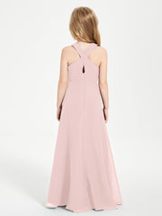 Robes de Demoiselles d'Honneur Junior Longues à Décolleté Grec Rose Poudré