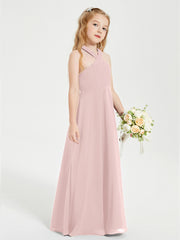 Robes de Demoiselles d'Honneur Junior Longues à Décolleté Grec Rose Poudré