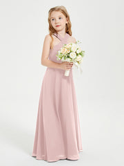 Robes de Demoiselles d'Honneur Junior Longues à Décolleté Grec Rose Poudré