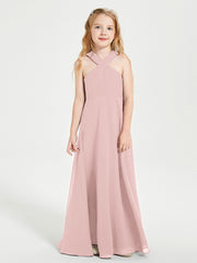 Robes de Demoiselles d'Honneur Junior Longues à Décolleté Grec Rose Poudré