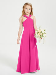 Robes de Demoiselles d'Honneur Junior Longues à Décolleté Grec Fuchsia