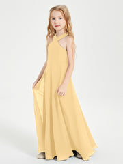 Robes de Demoiselles d'Honneur Junior Longues à Décolleté Grec Or