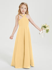 Robes de Demoiselles d'Honneur Junior Longues à Décolleté Grec Or