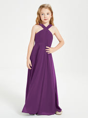 Robes de Demoiselles d'Honneur Junior Longues à Décolleté Grec Raisin