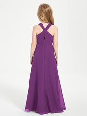 Robes de Demoiselles d'Honneur Junior Longues à Décolleté Grec Raisin