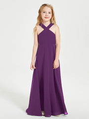Robes de Demoiselles d'Honneur Junior Longues à Décolleté Grec Raisin