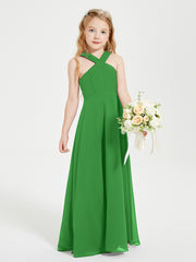 Robes de Demoiselles d'Honneur Junior Longues à Décolleté Grec Vert
