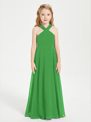 Robes de Demoiselles d'Honneur Junior Longues à Décolleté Grec Vert