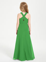 Robes de Demoiselles d'Honneur Junior Longues à Décolleté Grec Vert