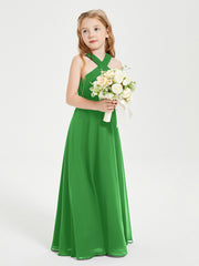 Robes de Demoiselles d'Honneur Junior Longues à Décolleté Grec Vert