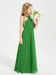 Robes de Demoiselles d'Honneur Junior Longues à Décolleté Grec Vert