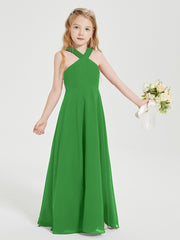 Robes de Demoiselles d'Honneur Junior Longues à Décolleté Grec Vert