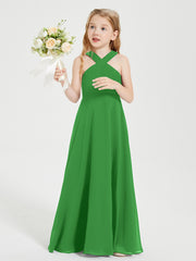 Robes de Demoiselles d'Honneur Junior Longues à Décolleté Grec Vert