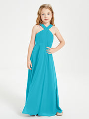 Robes de Demoiselles d'Honneur Junior Longues à Décolleté Grec Jade