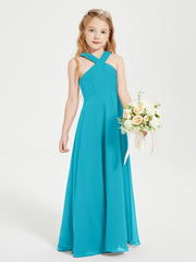 Robes de Demoiselles d'Honneur Junior Longues à Décolleté Grec Jade