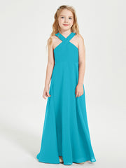 Robes de Demoiselles d'Honneur Junior Longues à Décolleté Grec Jade
