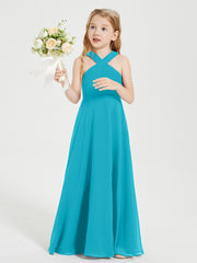 Robes de Demoiselles d'Honneur Junior Longues à Décolleté Grec Jade