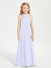 Robes de Demoiselles d'Honneur Junior Longues à Décolleté Grec Lavande