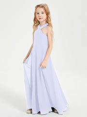 Robes de Demoiselles d'Honneur Junior Longues à Décolleté Grec Lavande
