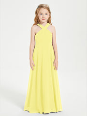 Robes de Demoiselles d'Honneur Junior Longues à Décolleté Grec Citron