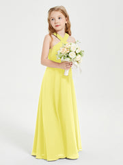 Robes de Demoiselles d'Honneur Junior Longues à Décolleté Grec Citron