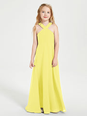 Robes de Demoiselles d'Honneur Junior Longues à Décolleté Grec Citron