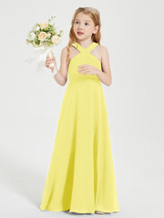 Robes de Demoiselles d'Honneur Junior Longues à Décolleté Grec Citron