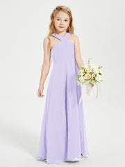 Robes de Demoiselles d'Honneur Junior Longues à Décolleté Grec Lilas