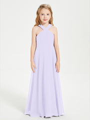 Robes de Demoiselles d'Honneur Junior Longues à Décolleté Grec Lilas