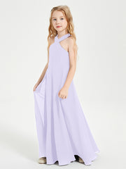 Robes de Demoiselles d'Honneur Junior Longues à Décolleté Grec Lilas