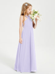 Robes de Demoiselles d'Honneur Junior Longues à Décolleté Grec Lilas