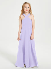 Robes de Demoiselles d'Honneur Junior Longues à Décolleté Grec Lilas