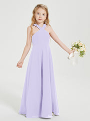 Robes de Demoiselles d'Honneur Junior Longues à Décolleté Grec Lilas