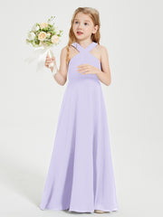 Robes de Demoiselles d'Honneur Junior Longues à Décolleté Grec Lilas