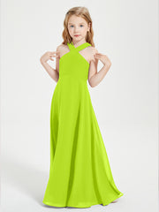 Robes de Demoiselles d'Honneur Junior Longues à Décolleté Grec Vert Citron