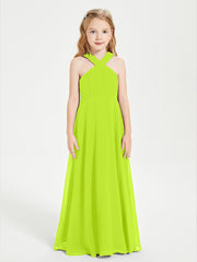 Robes de Demoiselles d'Honneur Junior Longues à Décolleté Grec Vert Citron