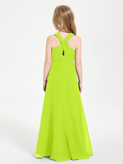 Robes de Demoiselles d'Honneur Junior Longues à Décolleté Grec Vert Citron