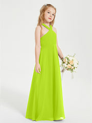 Robes de Demoiselles d'Honneur Junior Longues à Décolleté Grec Vert Citron